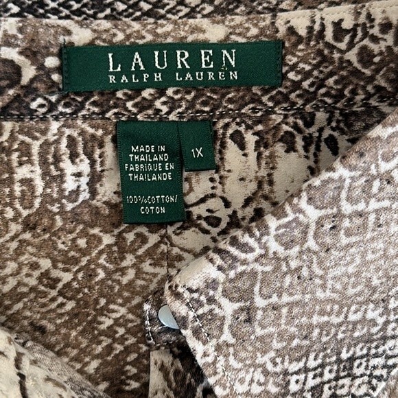 Ralph Lauren LRL Women's Brown Snakeskin Print Button 3/4 Sleeve Shirt Size 1X - Picture 6 of 10